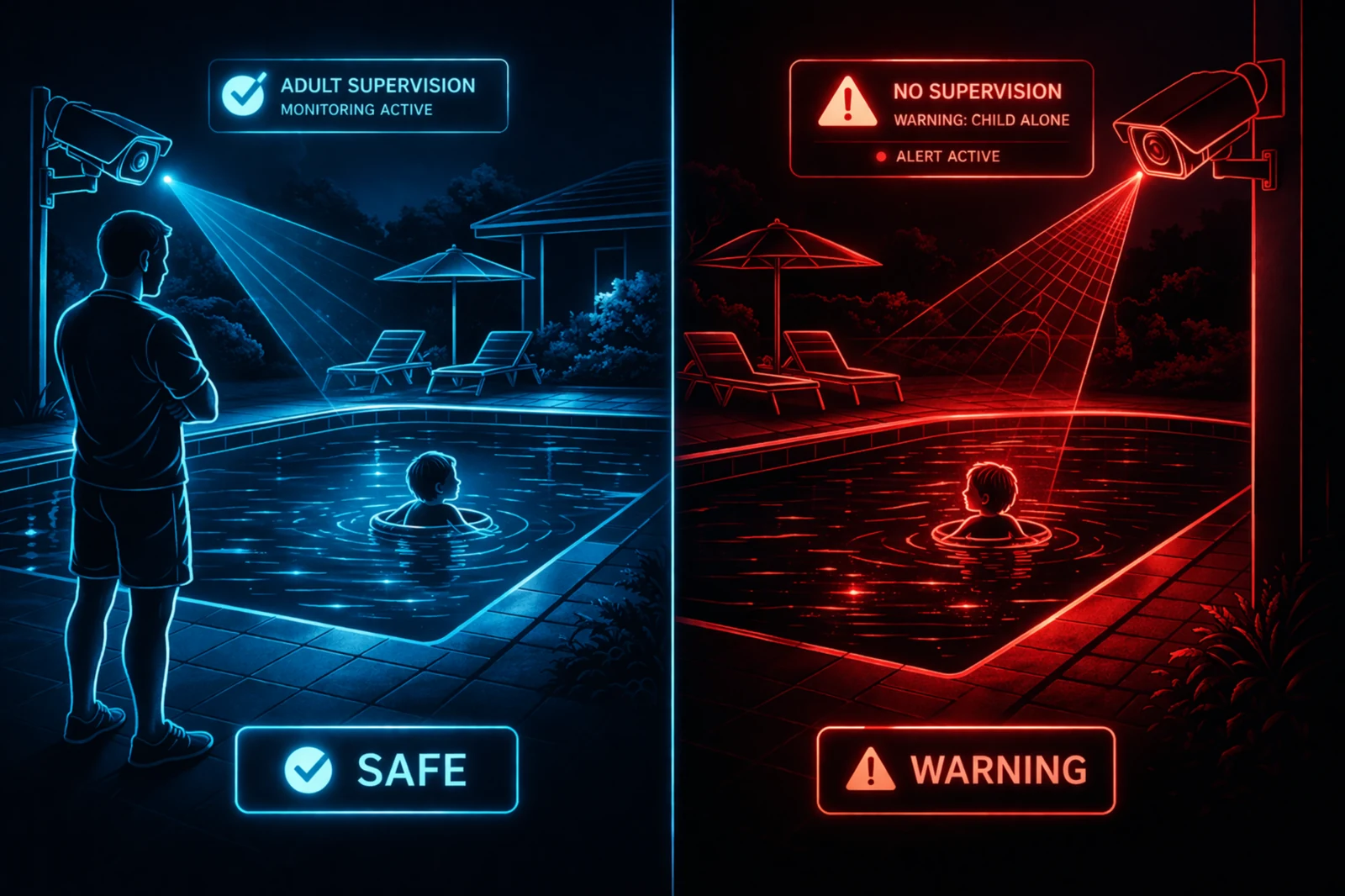 Safe supervision versus no supervision warning in a hotel pool