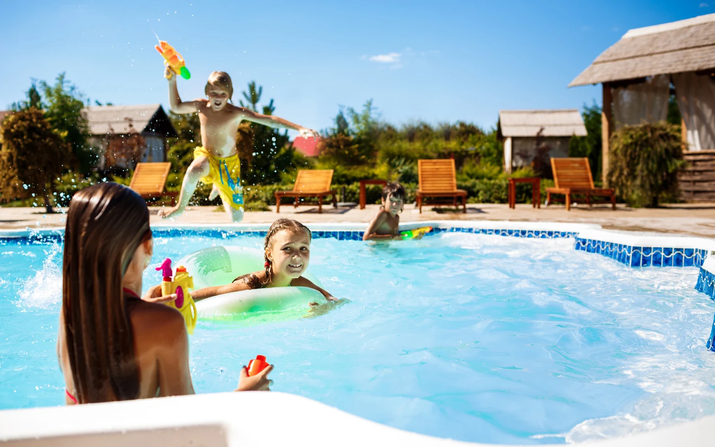 Family-friendly hotel pool environment