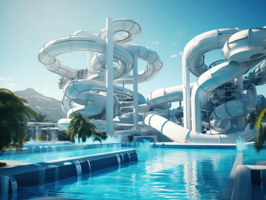 Water park with multiple aquatic zones